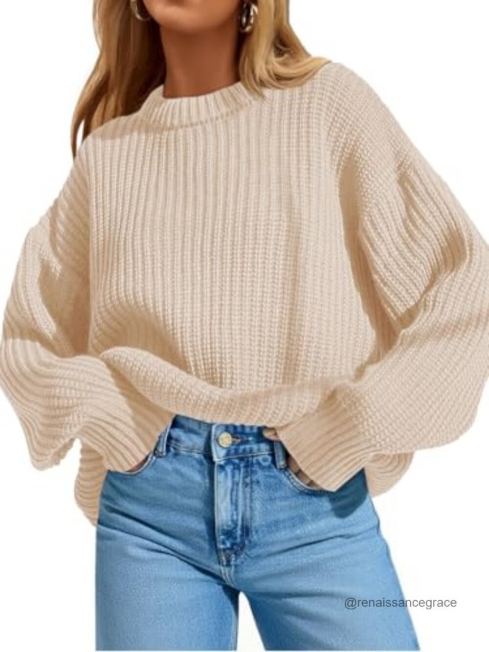 Oversized Crewneck Pullover Sweater Long Sleeve Acrylic Knit